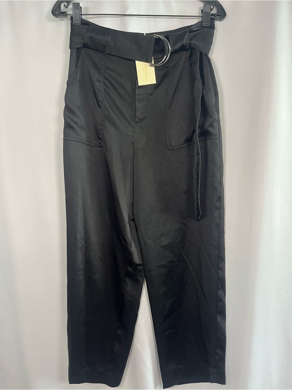 Ramy brook black Hayden belted satin cropped utility pants NWT SZ 6 - Picture 3 of 8